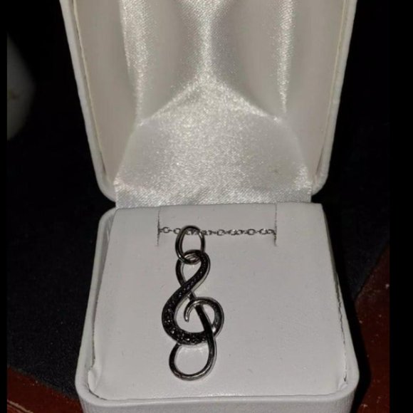 Musical Note with Blue Diamond Accent Necklace - Picture 6 of 10